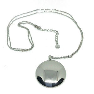 LOFT Long Silver Tone Round Disc Pendant Necklace 34"